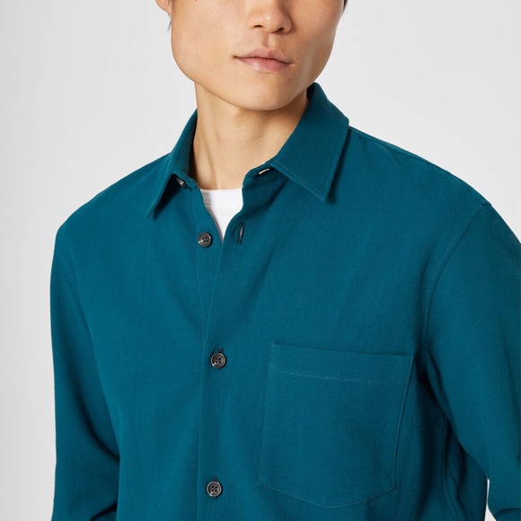 Long Sleeve Textured Standard Workshirt - New With Tags - NEVER WORN - Teal - Picture 3 of 4